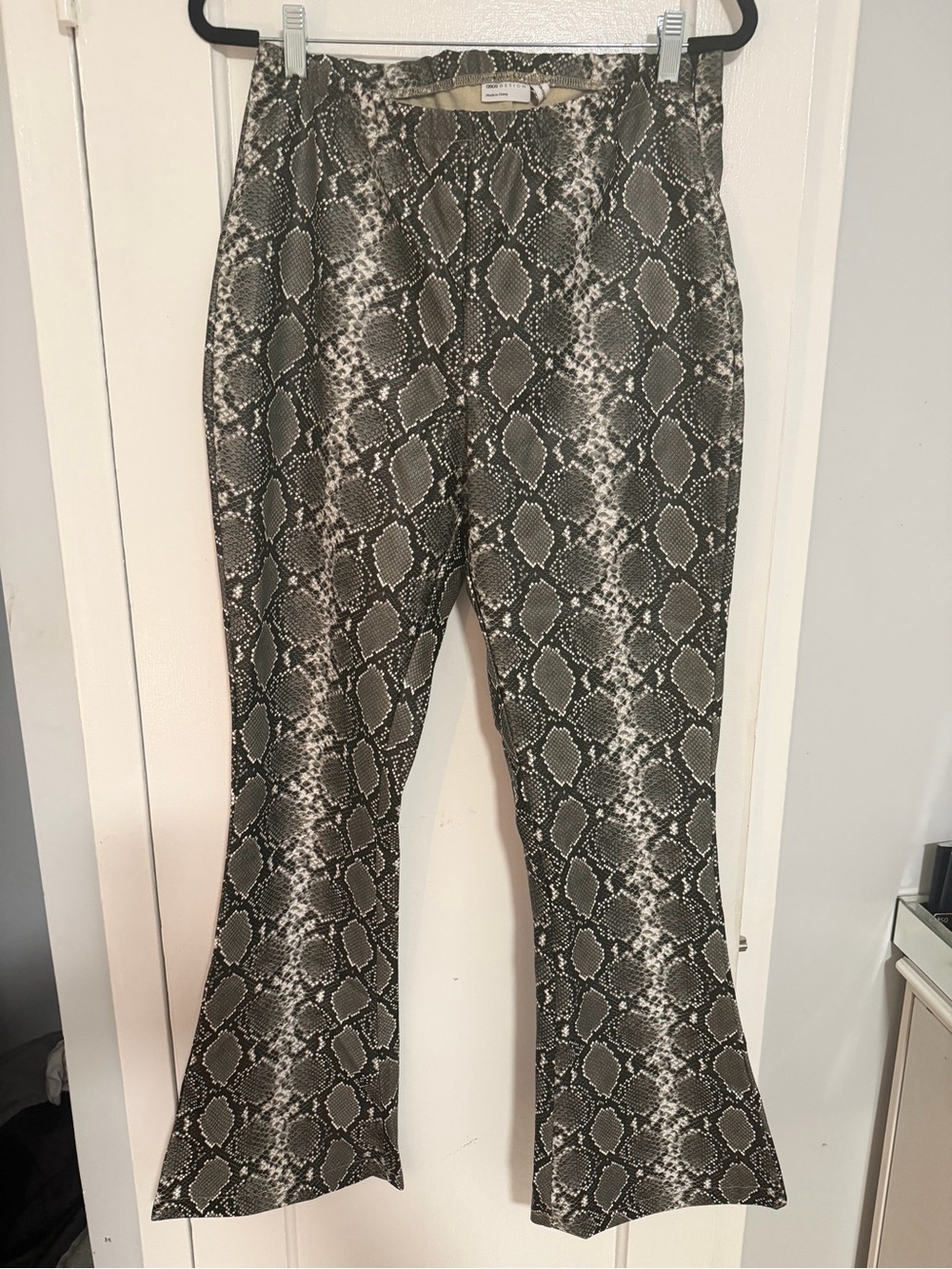 ASOS Snake Print Flared Pants in Black and Gray